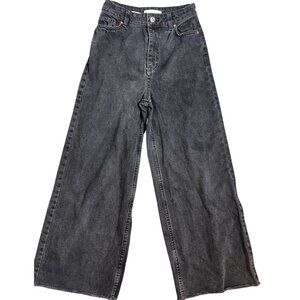 MNG Denim Womens High Rise Wide Leg Frayed Hem Jeans in Black Size 1